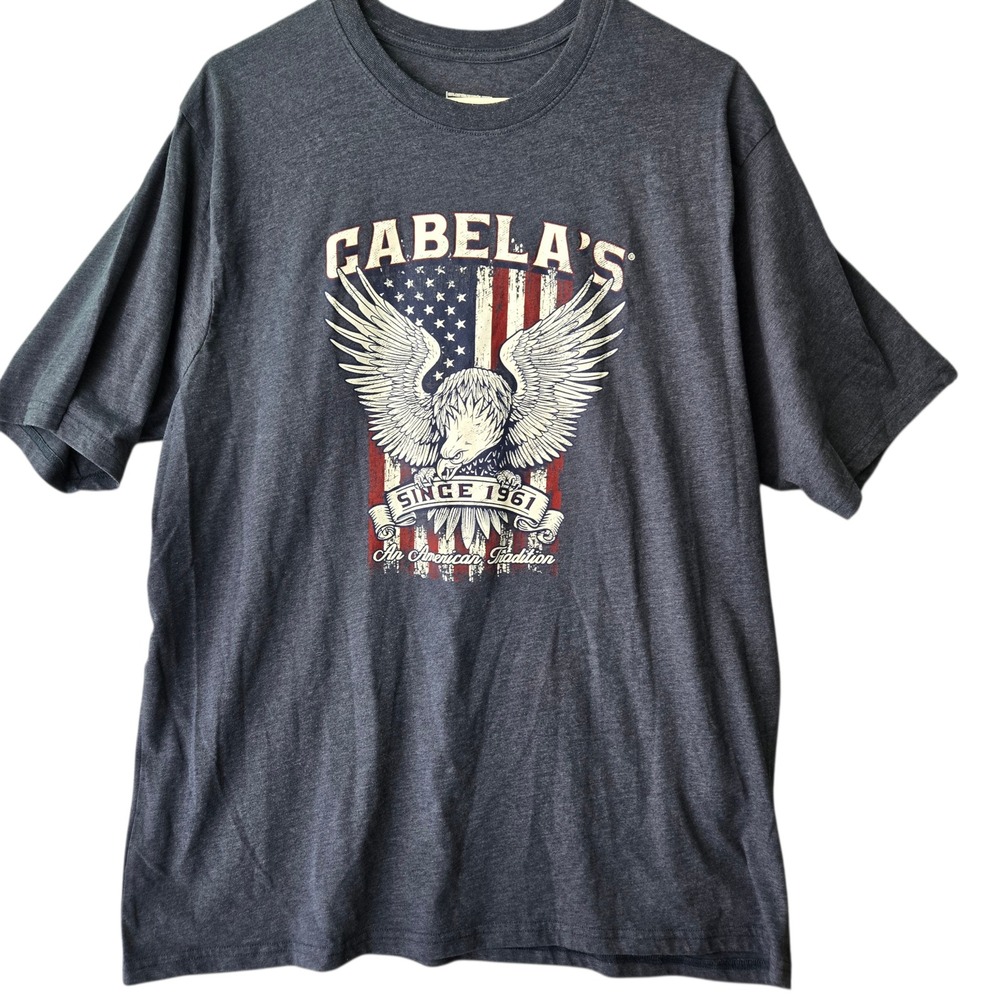 Cabelas Mens XL Graphic T-Shirt Gray American Flag Eagle Since 1961 Short Sleeve - Picture 2 of 7
